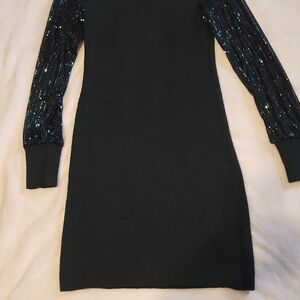 SHEIN Elegant Black Dress with Glittering Sleeves